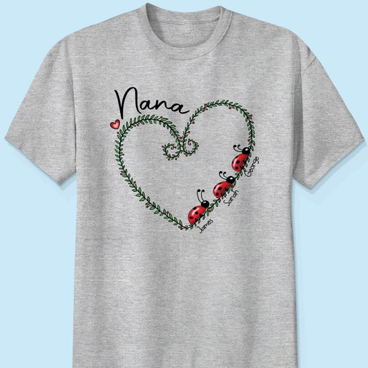 Grandma Mom Ladybug Heart Personalized Shirt