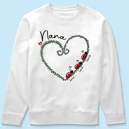 Grandma Mom Ladybug Heart Personalized Shirt