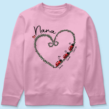 Grandma Mom Ladybug Heart Personalized Shirt