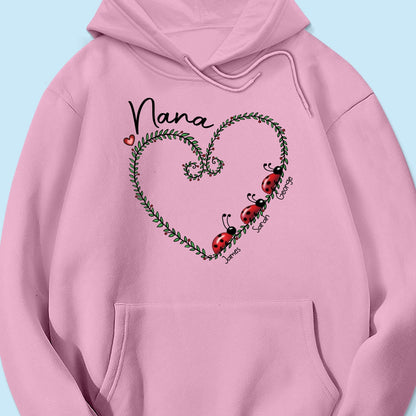 Grandma Mom Ladybug Heart Personalized Shirt