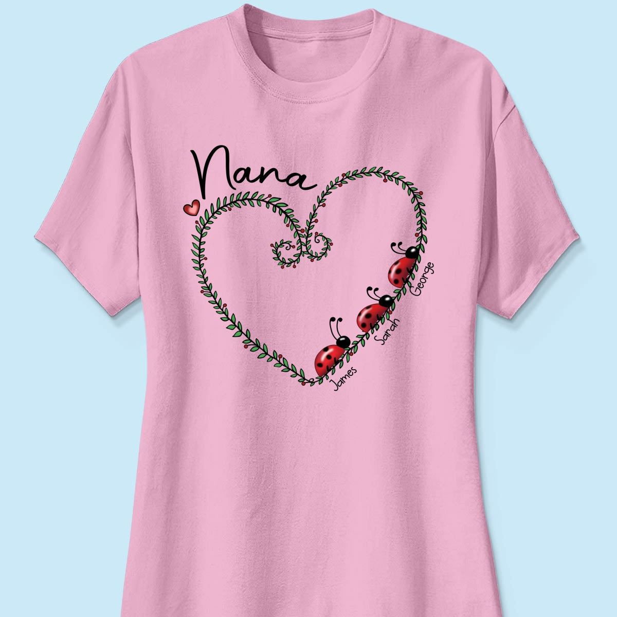 Grandma Mom Ladybug Heart Personalized Shirt