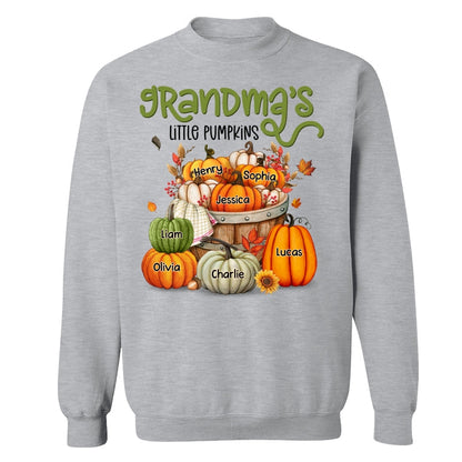 Grandma Mom Little Pumpkins Barrel Fall Season Personalized Shirt