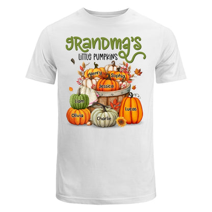 Grandma Mom Little Pumpkins Barrel Fall Season Personalized Shirt