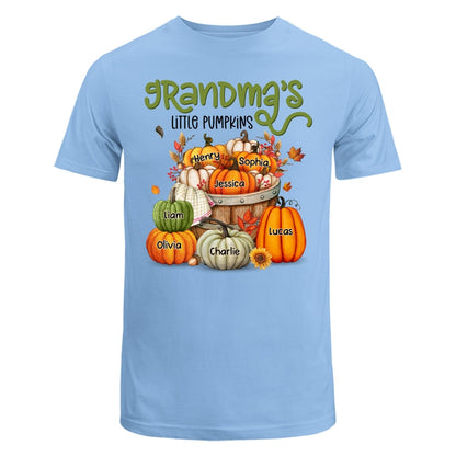 Grandma Mom Little Pumpkins Barrel Fall Season Personalized Shirt