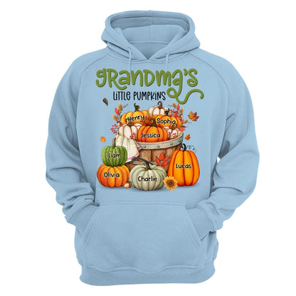 Grandma Mom Little Pumpkins Barrel Fall Season Personalized Shirt