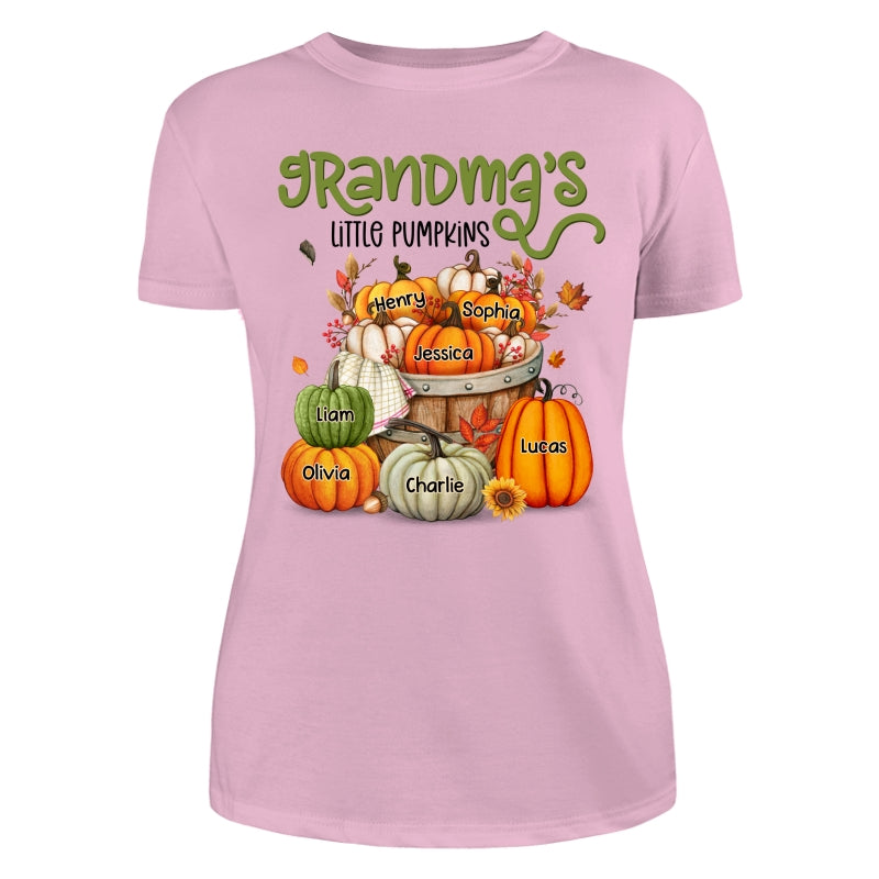 Grandma Mom Little Pumpkins Barrel Fall Season Personalized Shirt