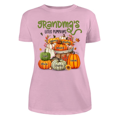Grandma Mom Little Pumpkins Barrel Fall Season Personalized Shirt