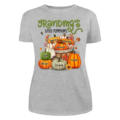 Grandma Mom Little Pumpkins Barrel Fall Season Personalized Shirt