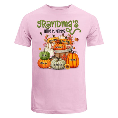 Grandma Mom Little Pumpkins Barrel Fall Season Personalized Shirt