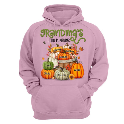 Grandma Mom Little Pumpkins Barrel Fall Season Personalized Shirt