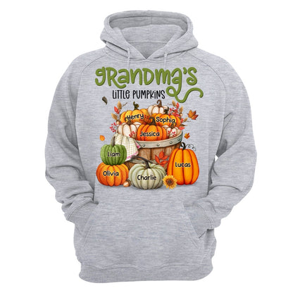 Grandma Mom Little Pumpkins Barrel Fall Season Personalized Shirt