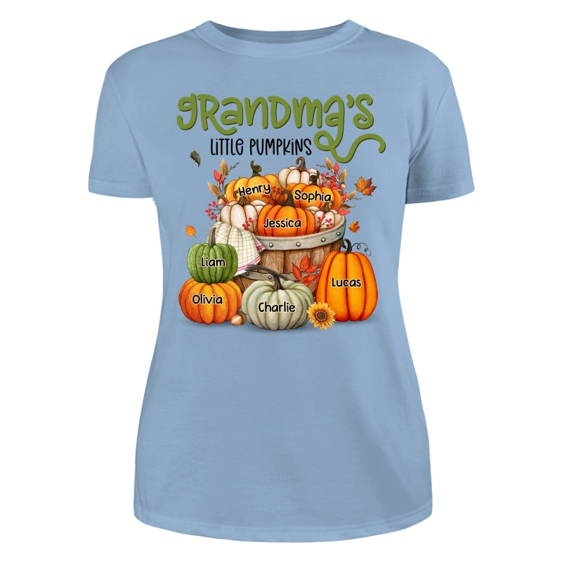 Grandma Mom Little Pumpkins Barrel Fall Season Personalized Shirt