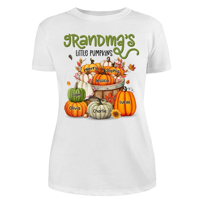 Grandma Mom Little Pumpkins Barrel Fall Season Personalized Shirt