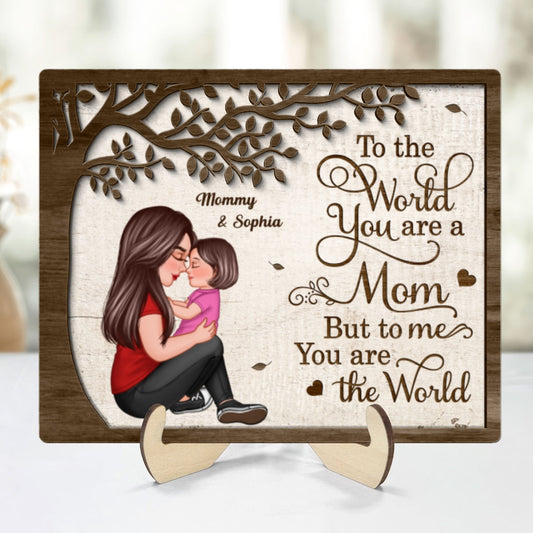 Grandma Mom Kid Sitting Under Tree Personalized 2-layer Wooden Plaque