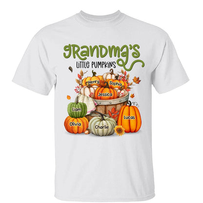 Grandma Mom Little Pumpkins Barrel Fall Season Personalized Shirt