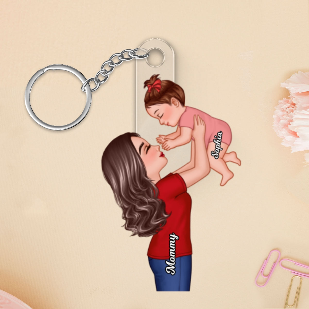 Grandma Mom Lifting Kid Personalized Acrylic Keychain, Gift