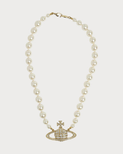 VIVIENNE WESTWOOD Bas Relief Silver-Tone Brass, Pearl and Swarovski Crystal Necklace(2 Colors)