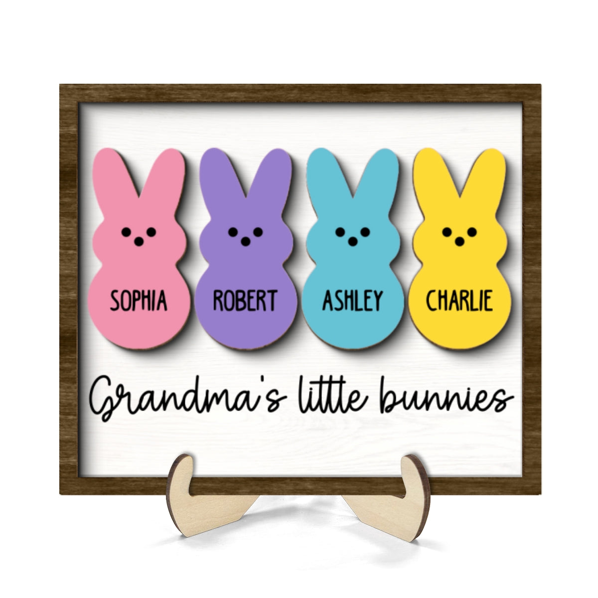 Grandma Mom Little Bunnies Personalized 2-Layer Wooden Plaque
